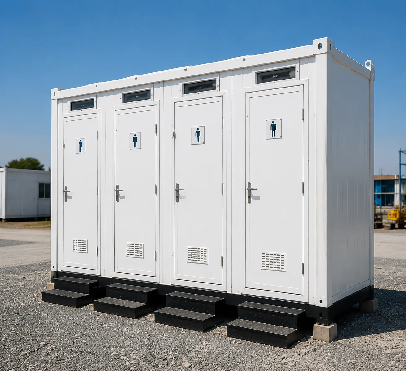 Four-compartment toilet block with separate doors and high-level ventilation