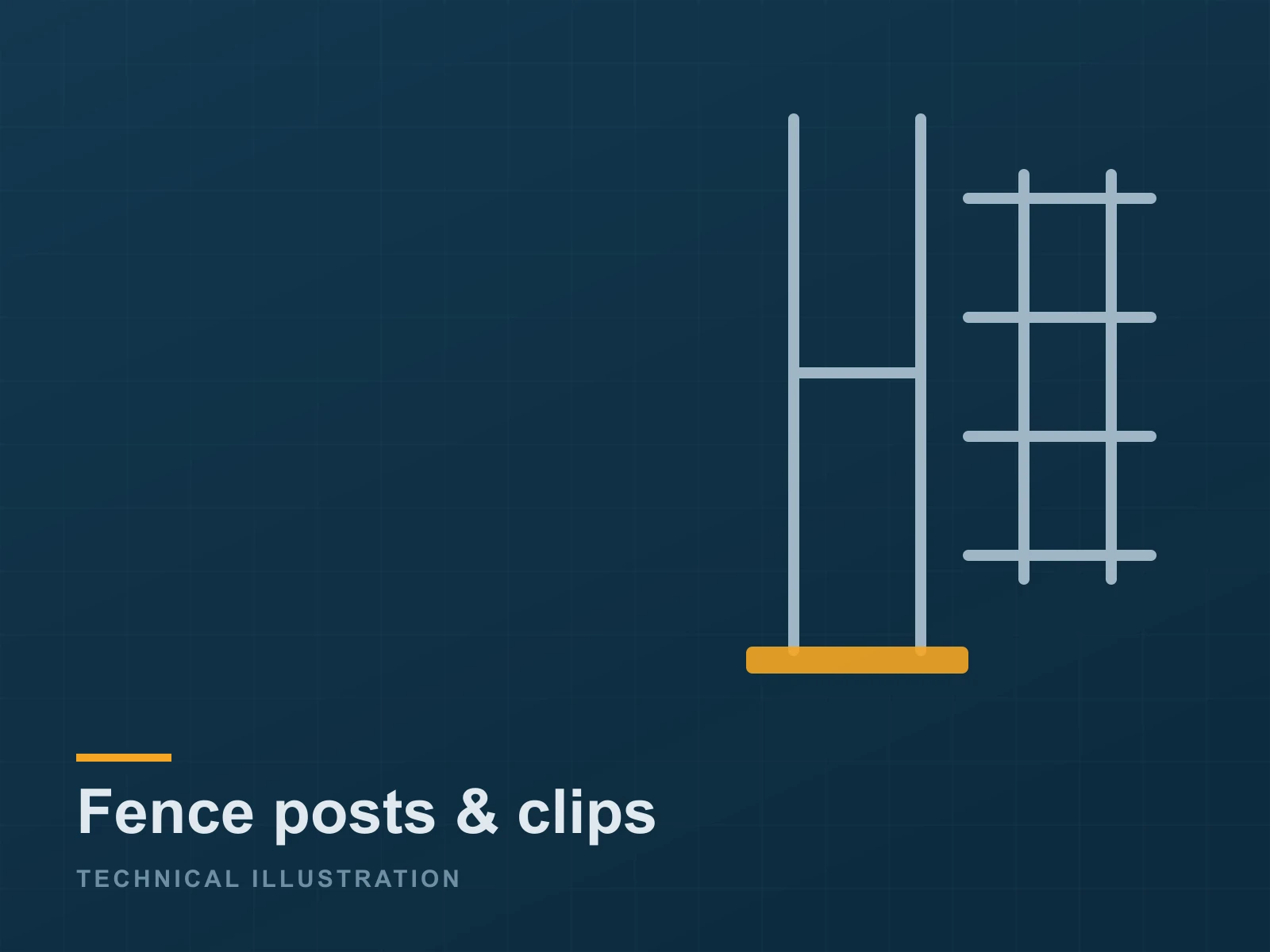 Fence posts & clips — technical illustration