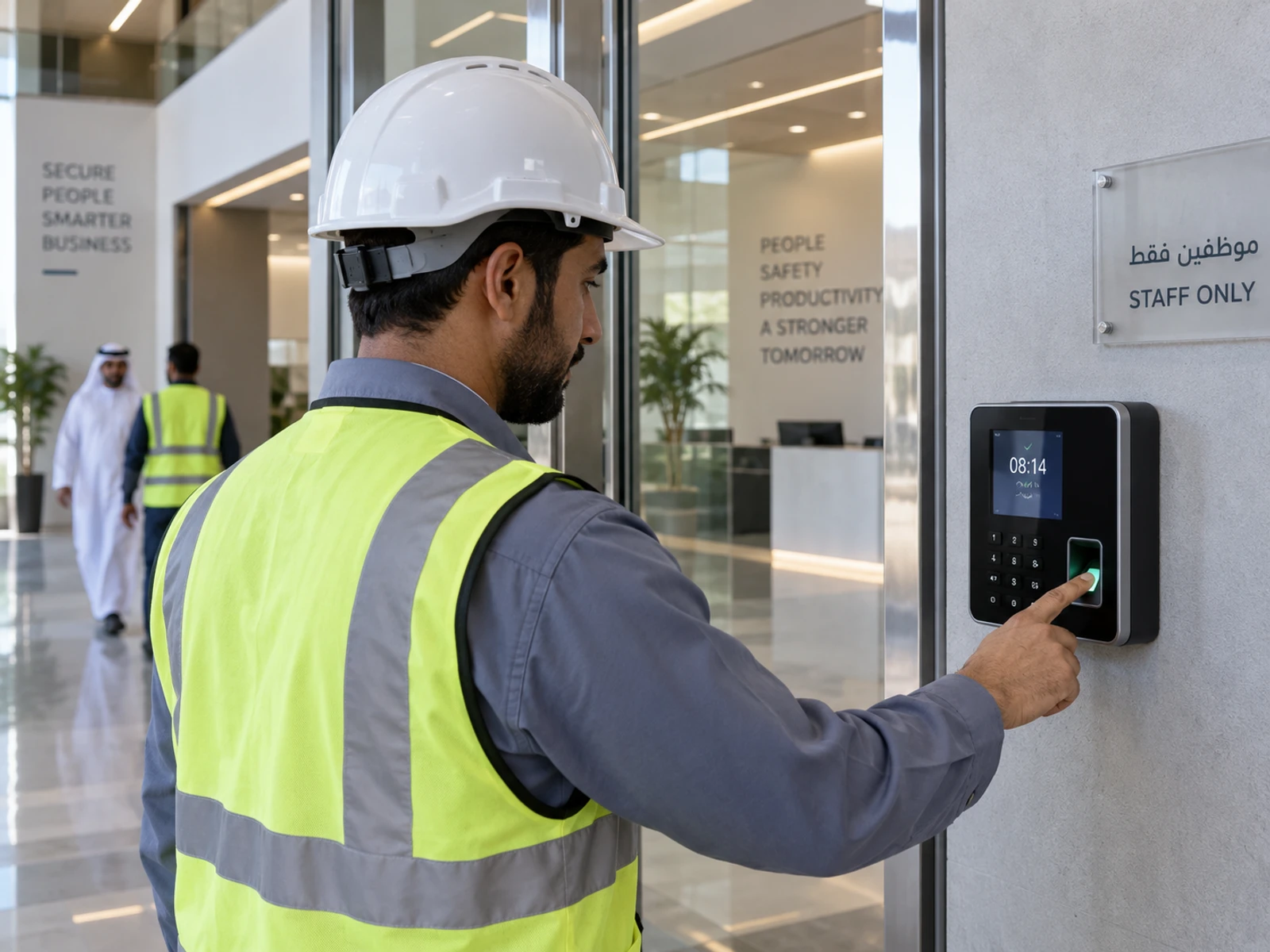 A fingerprint terminal at a staff-only door