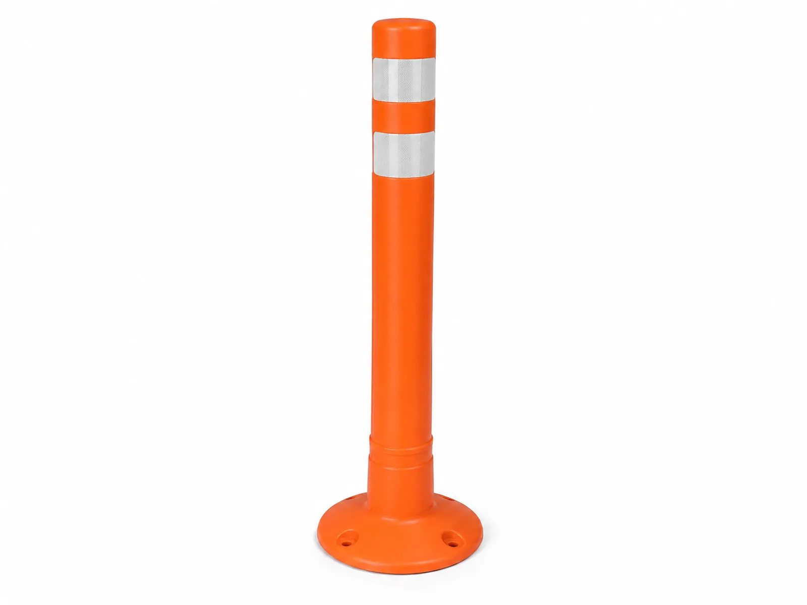 A flexible bollard on its bolt-down base, sleeve at the top