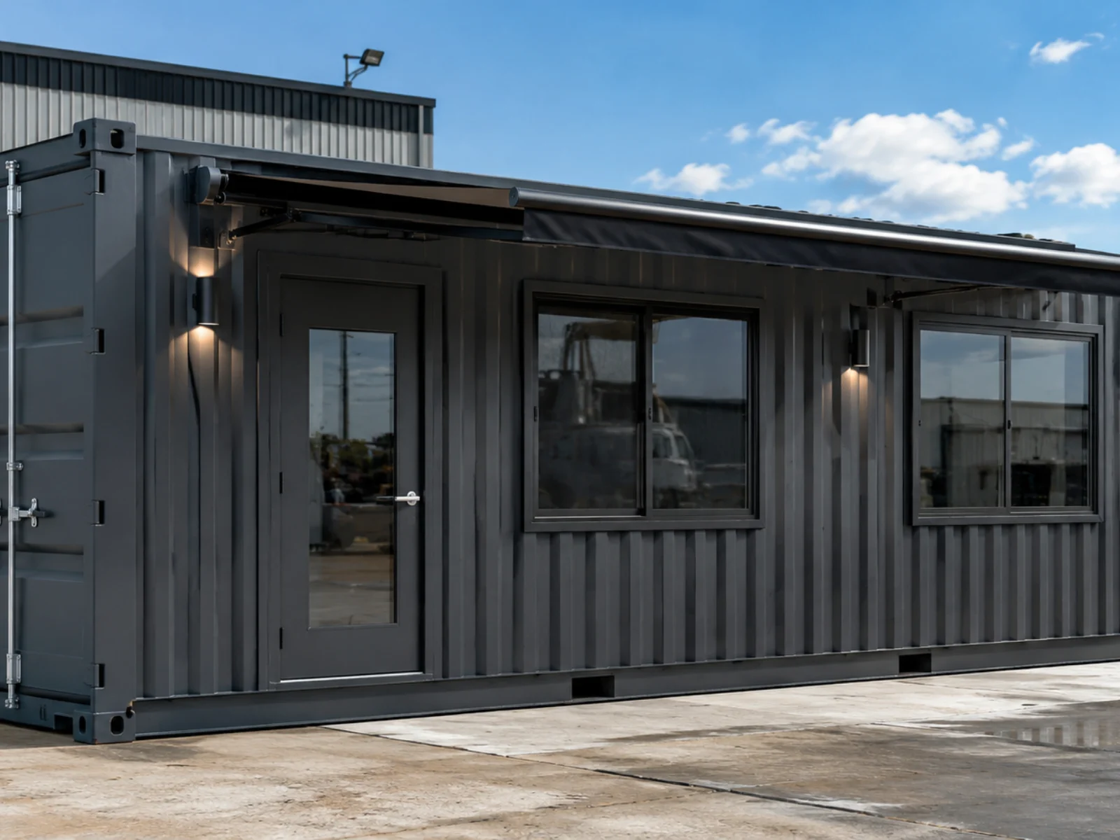 Converted shipping container unit — full product view