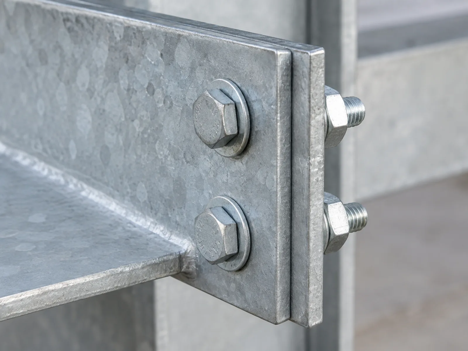 A steel-to-steel connection made up, galvanised, bolts through the plate