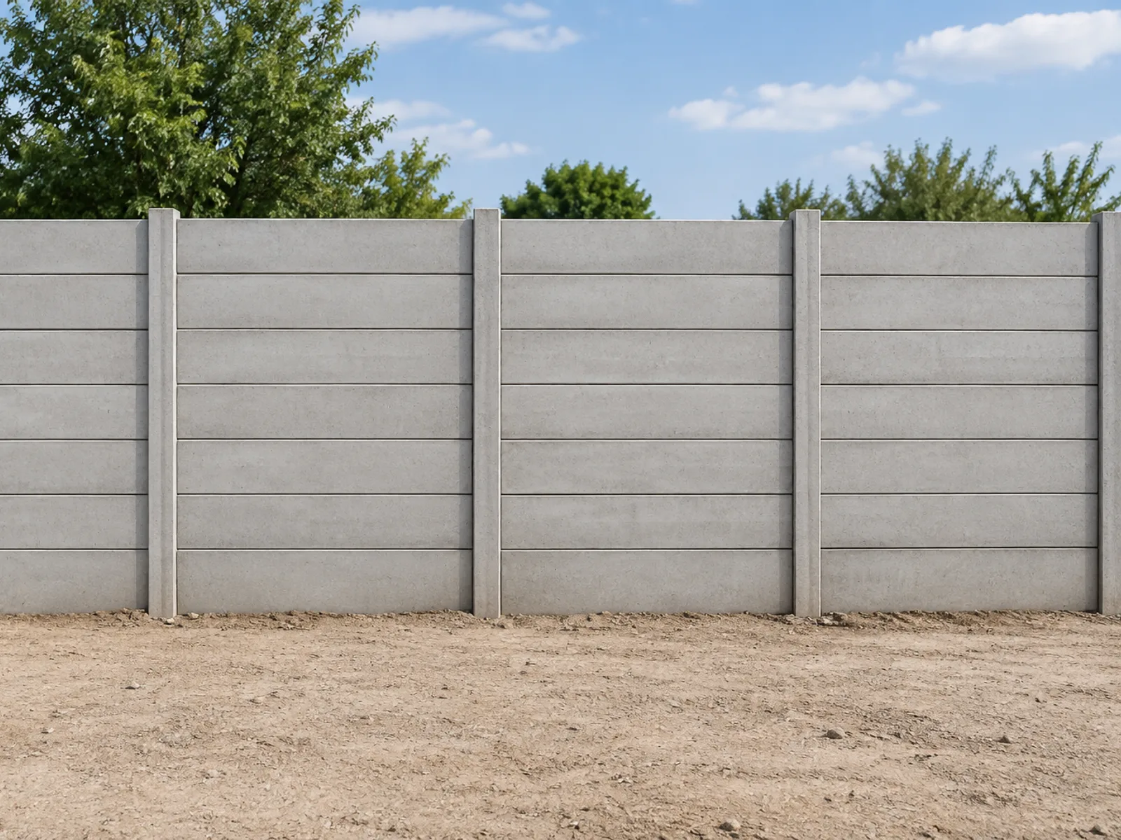 Precast panels stacked into slotted posts, seen square on