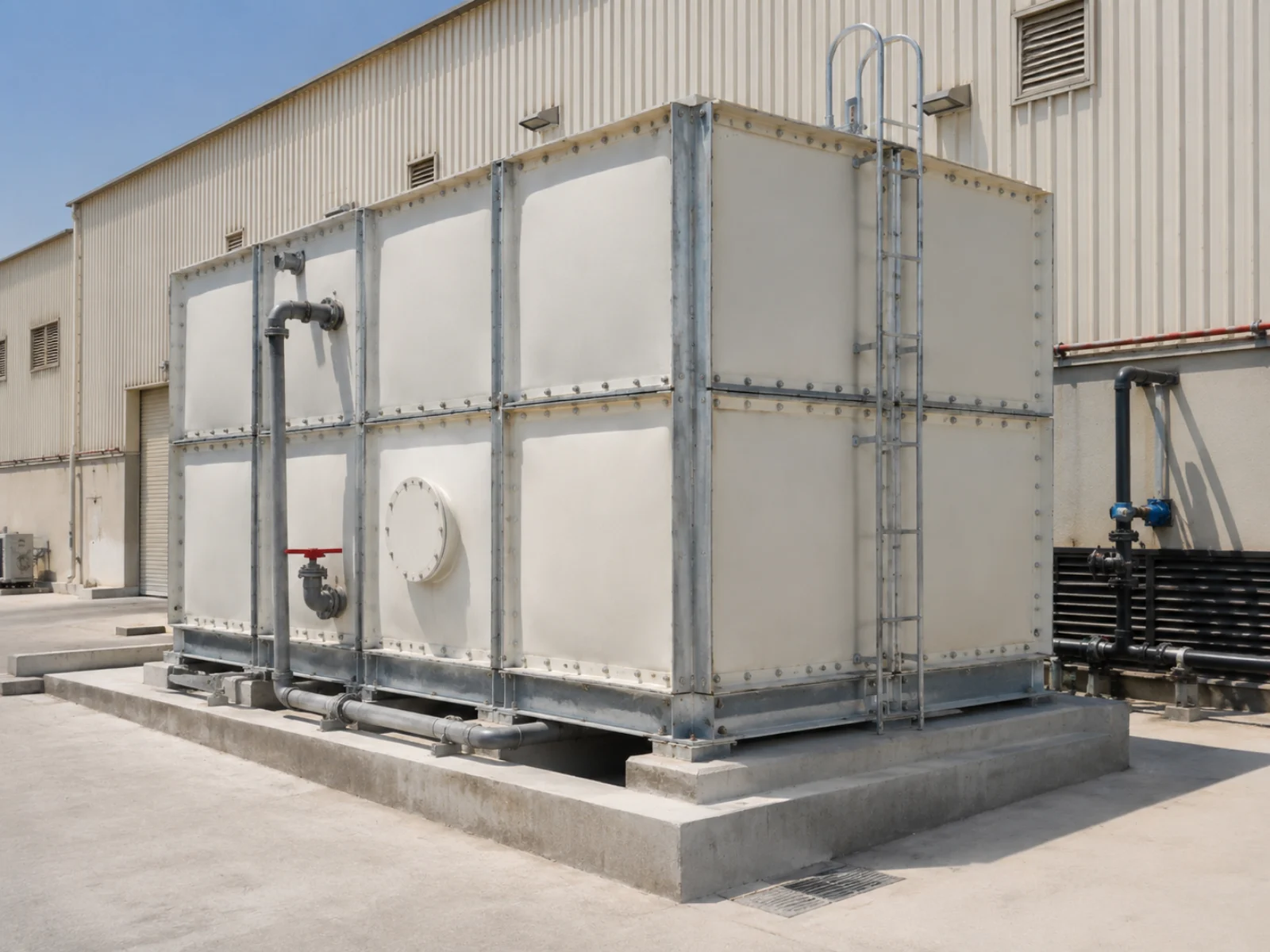 Sectional GRP panel water tank — full product view