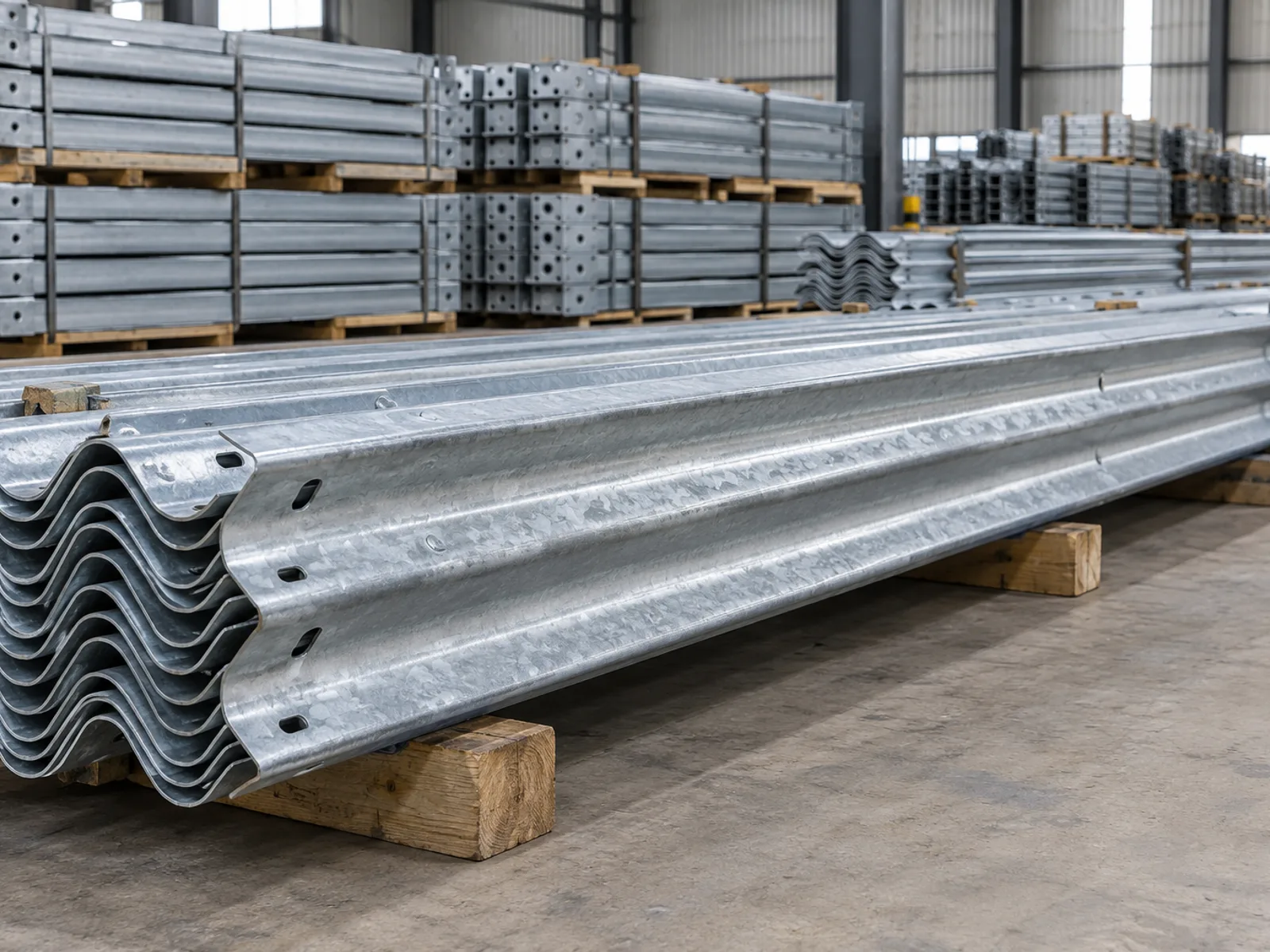 Beams nested and posts palletised in the warehouse
