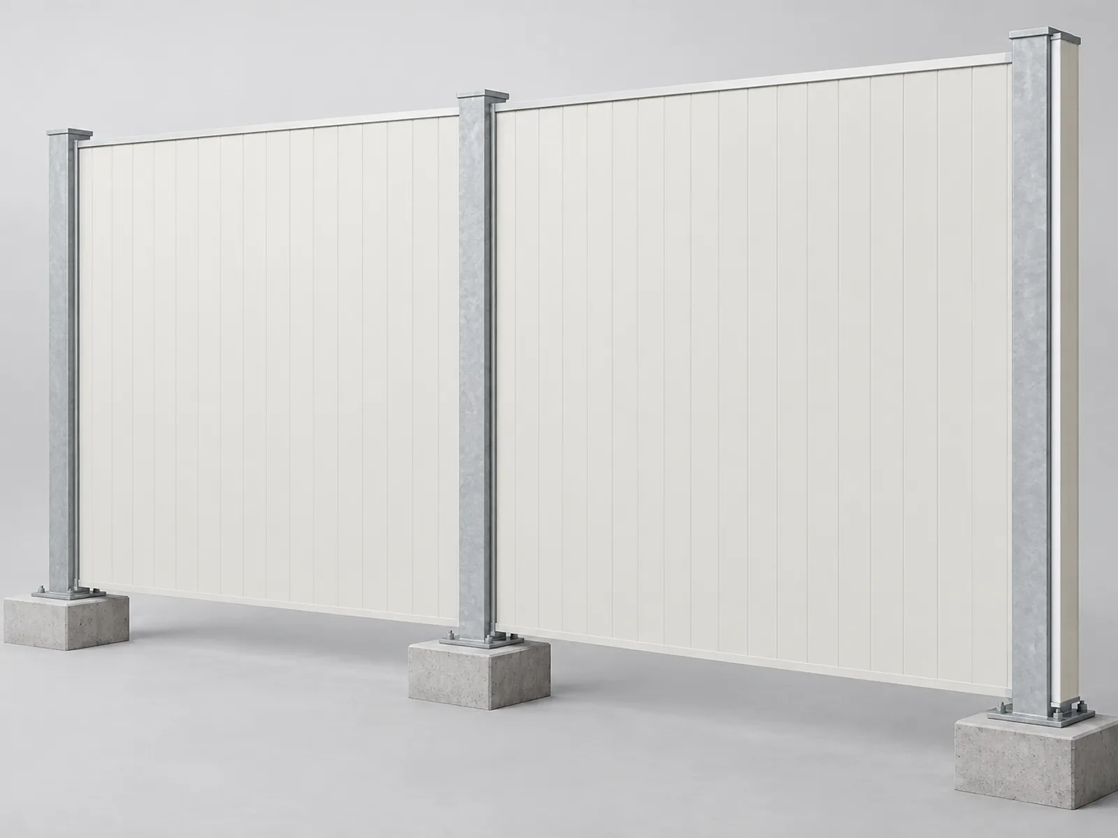 Two interlocking plank panels standing in galvanised posts