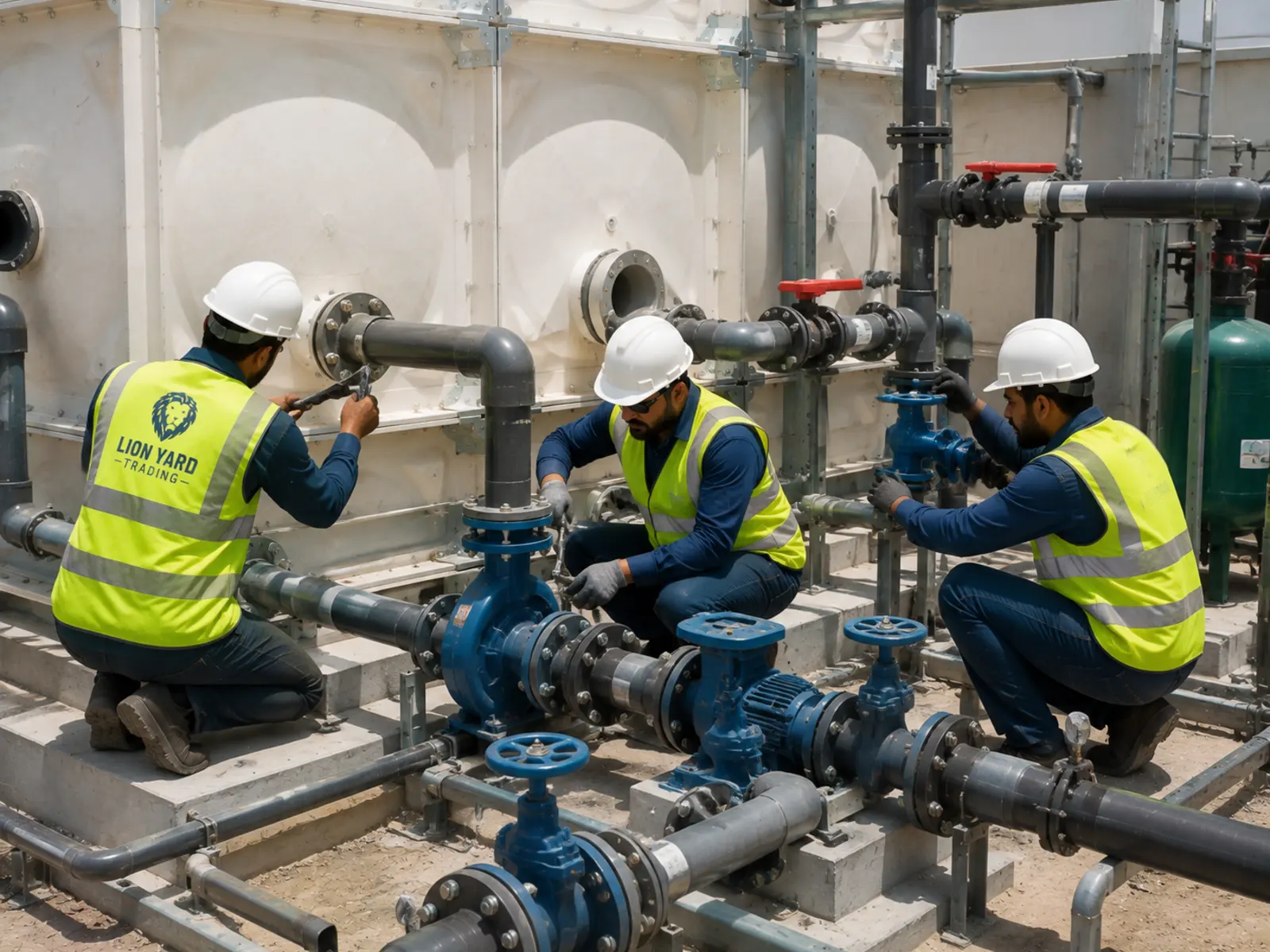 A completed tank and pump system, commissioned and running