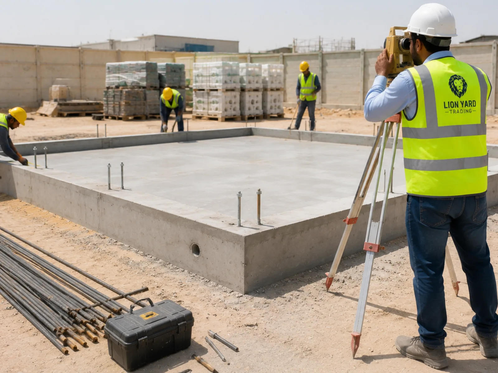 A level plinth being prepared for a tank base