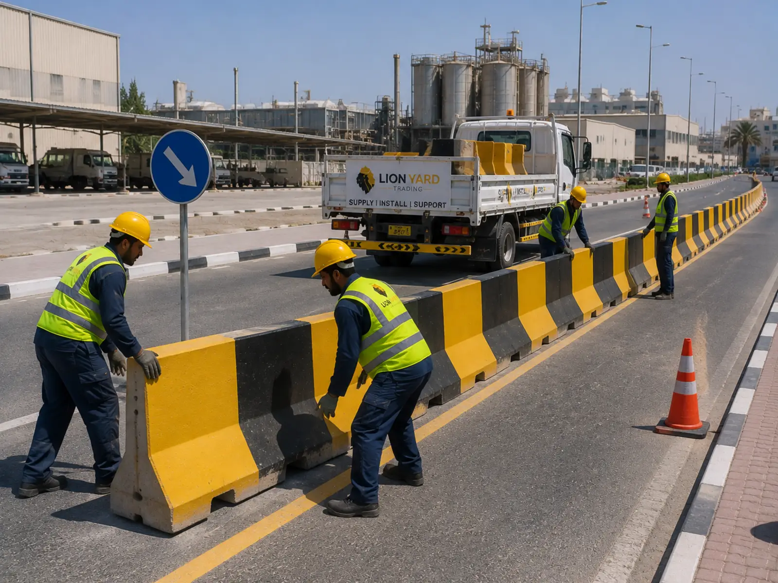 A road diversion laid out with jersey barriers