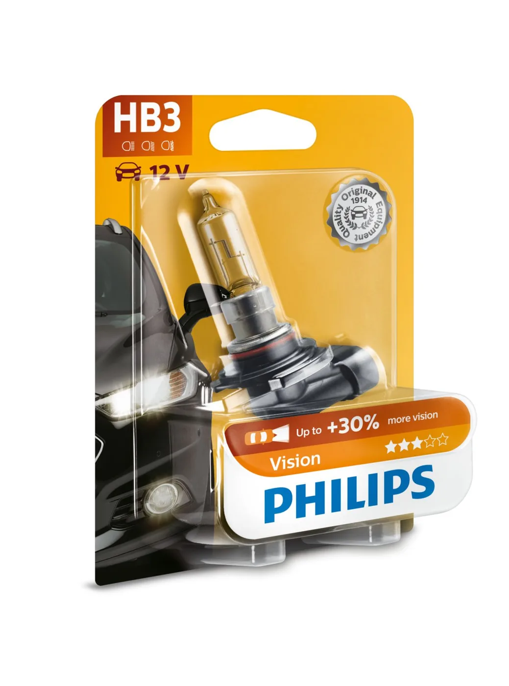 Philips Vision HB3 9005 12V 65W P20d Headlight Bulb, +30% More Light