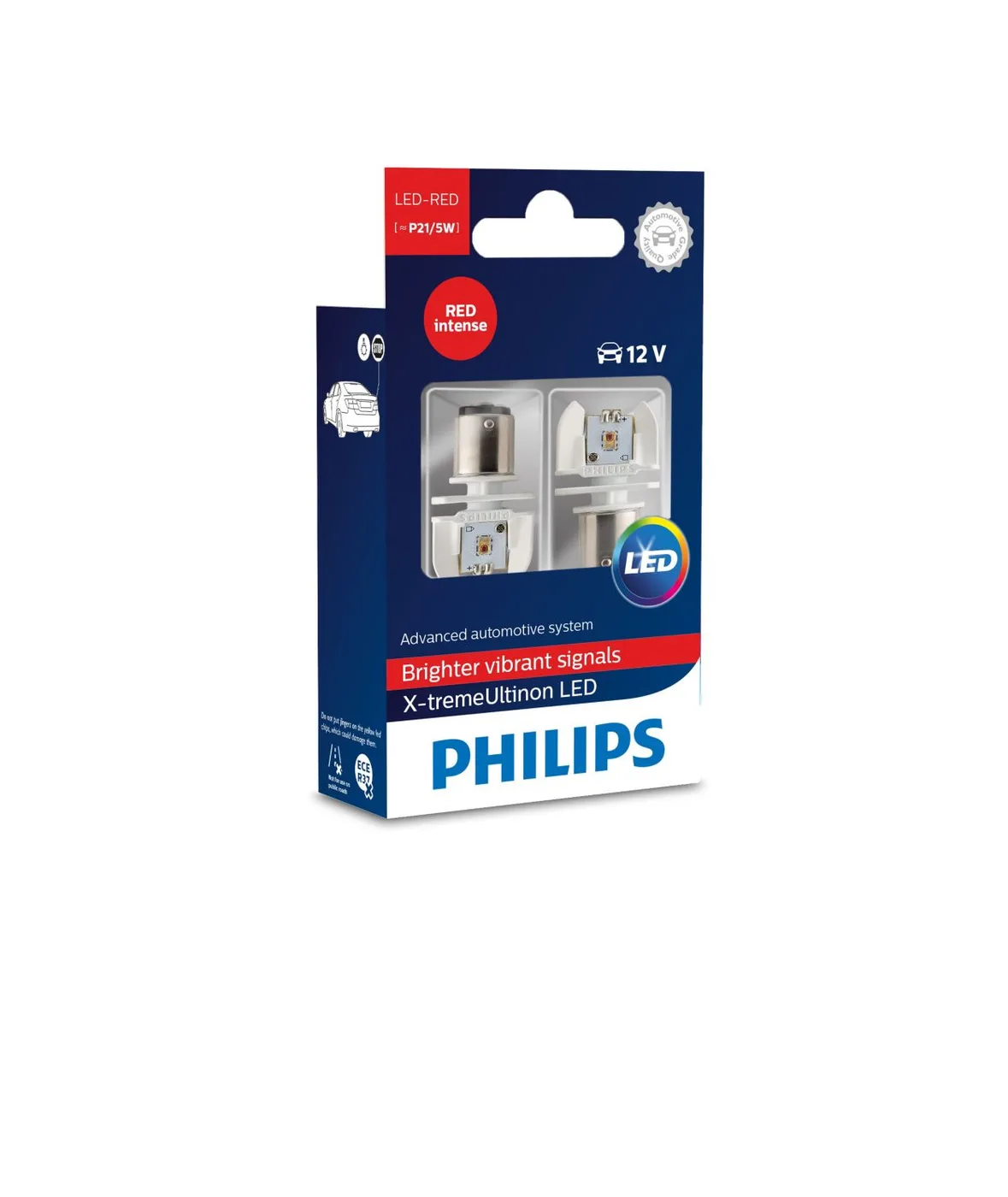 Philips X-tremeUltinon LED P21/5W 12V Red Stop and Tail Bulb, Twin Pack