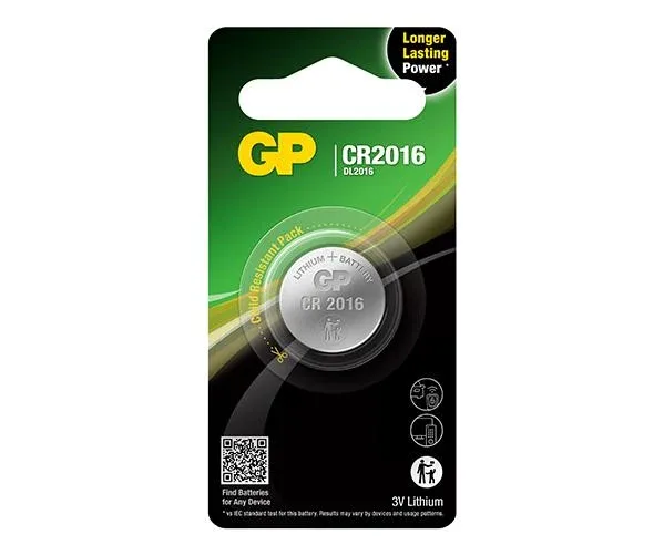 GP CR2016 Lithium Coin Cell Battery 3V, Card of 5