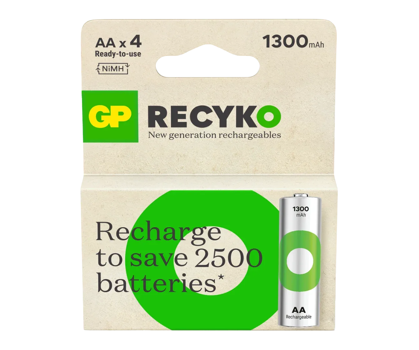 GP ReCyko Rechargeable AA NiMH 2600 mAh 1.2V - pack of 2