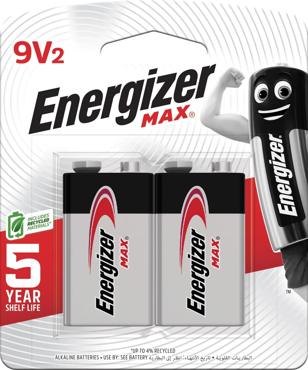 Energizer MAX 9V Alkaline Batteries, Pack of 2