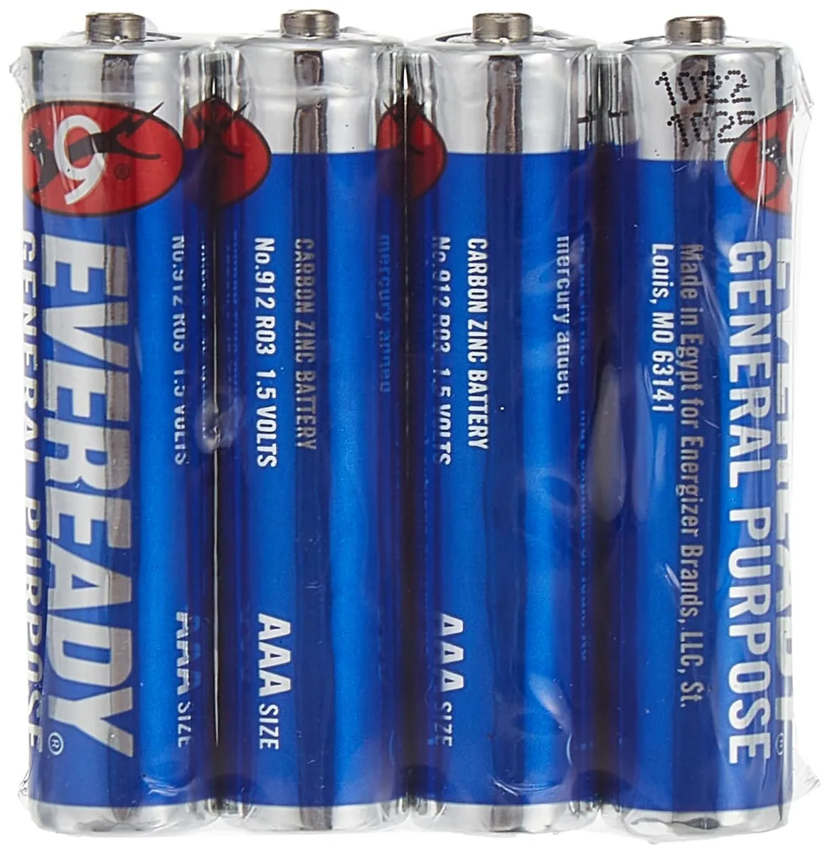 Eveready Blue AAA Carbon Zinc Batteries, Shrink Pack of 4