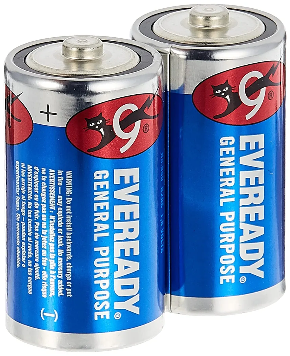 Eveready Blue D Carbon Zinc Batteries, Shrink Pack of 2