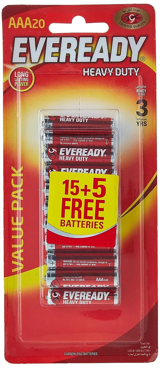 Eveready Heavy Duty AAA (1012), Pack of 20 (15+5 promotion)