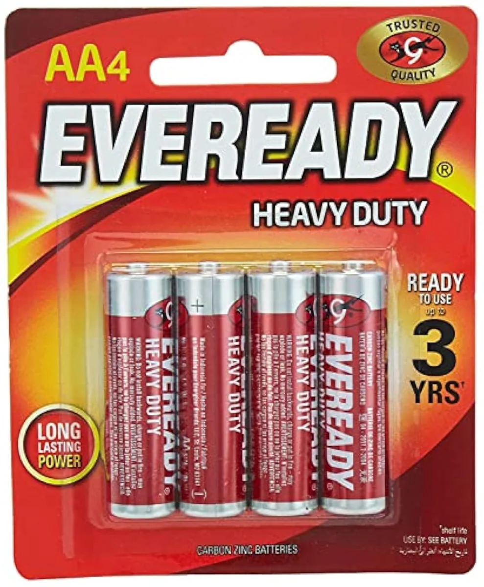 Eveready Heavy Duty AA Carbon Zinc Batteries, Pack of 4