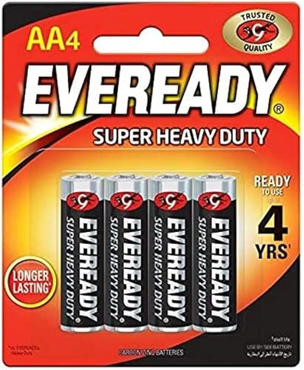 Eveready Super Heavy Duty AA Carbon Zinc Batteries, Pack of 4