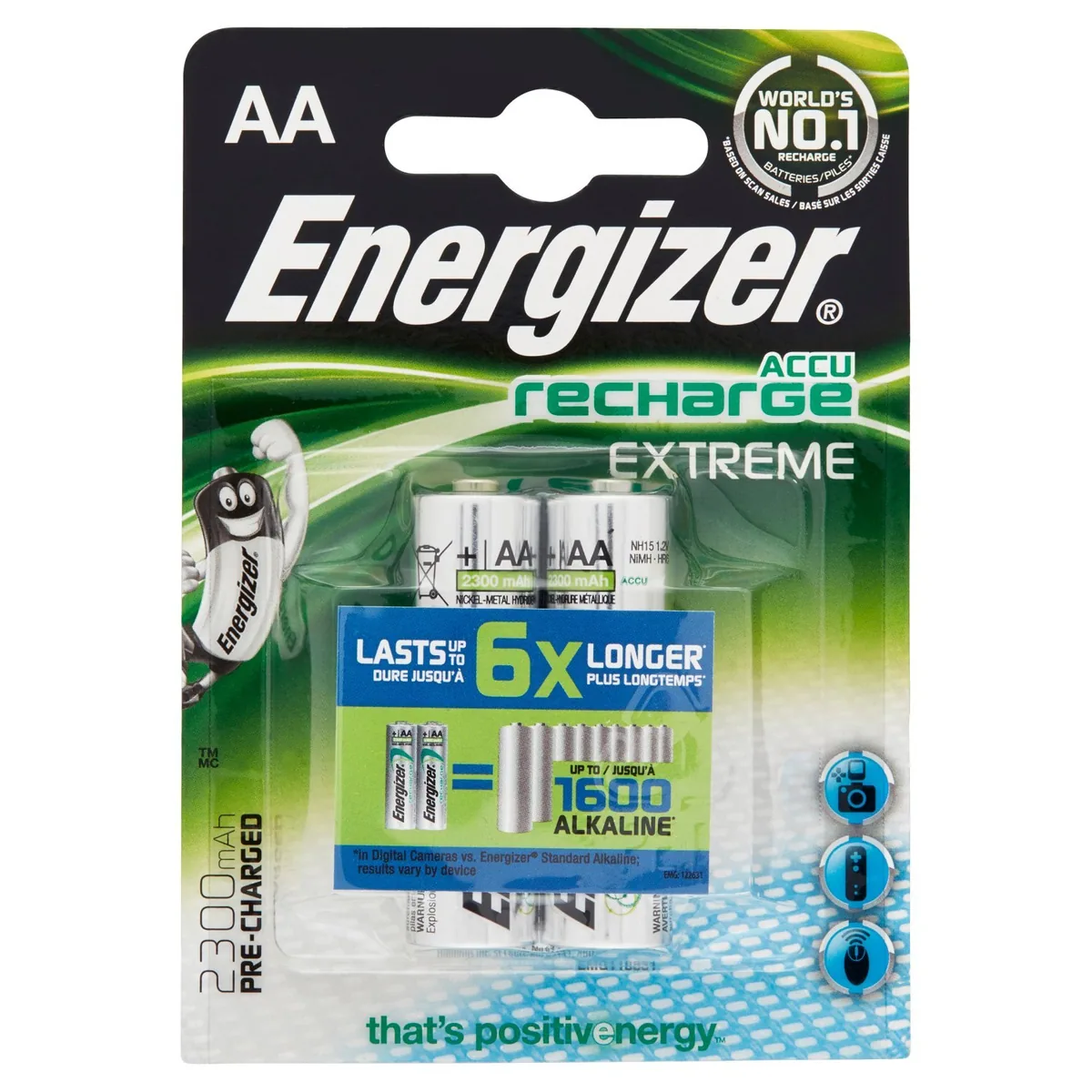 Energizer Recharge Extreme AA 2300 mAh, Pack of 2