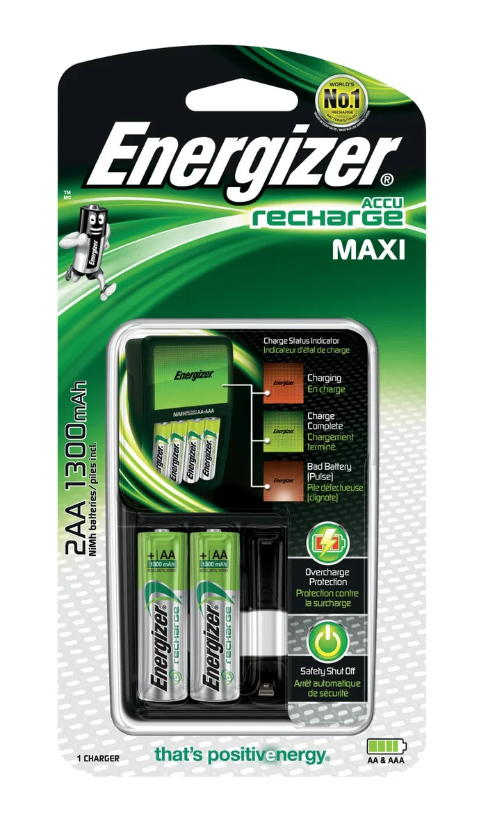 Energizer Recharge Maxi Charger with 2 x AA 1300 mAh NiMH Batteries