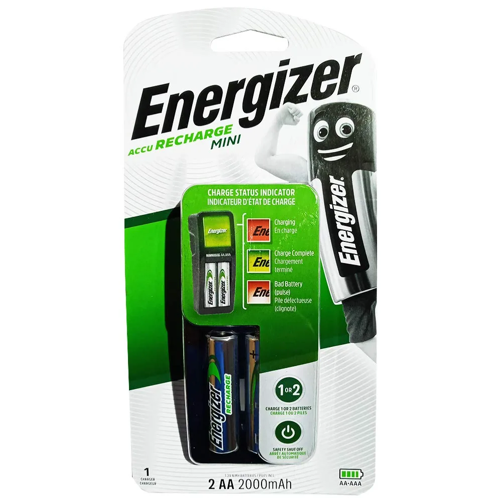 Energizer Recharge Mini Charger with 2 x AA 2000 mAh NiMH Batteries