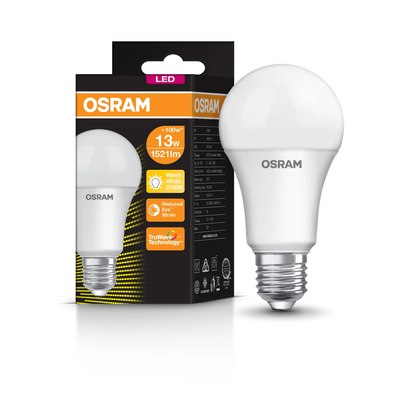 LEDVANCE LED Value Classic A 13W E27 Frosted 2700K Warm White (3-piece pack)