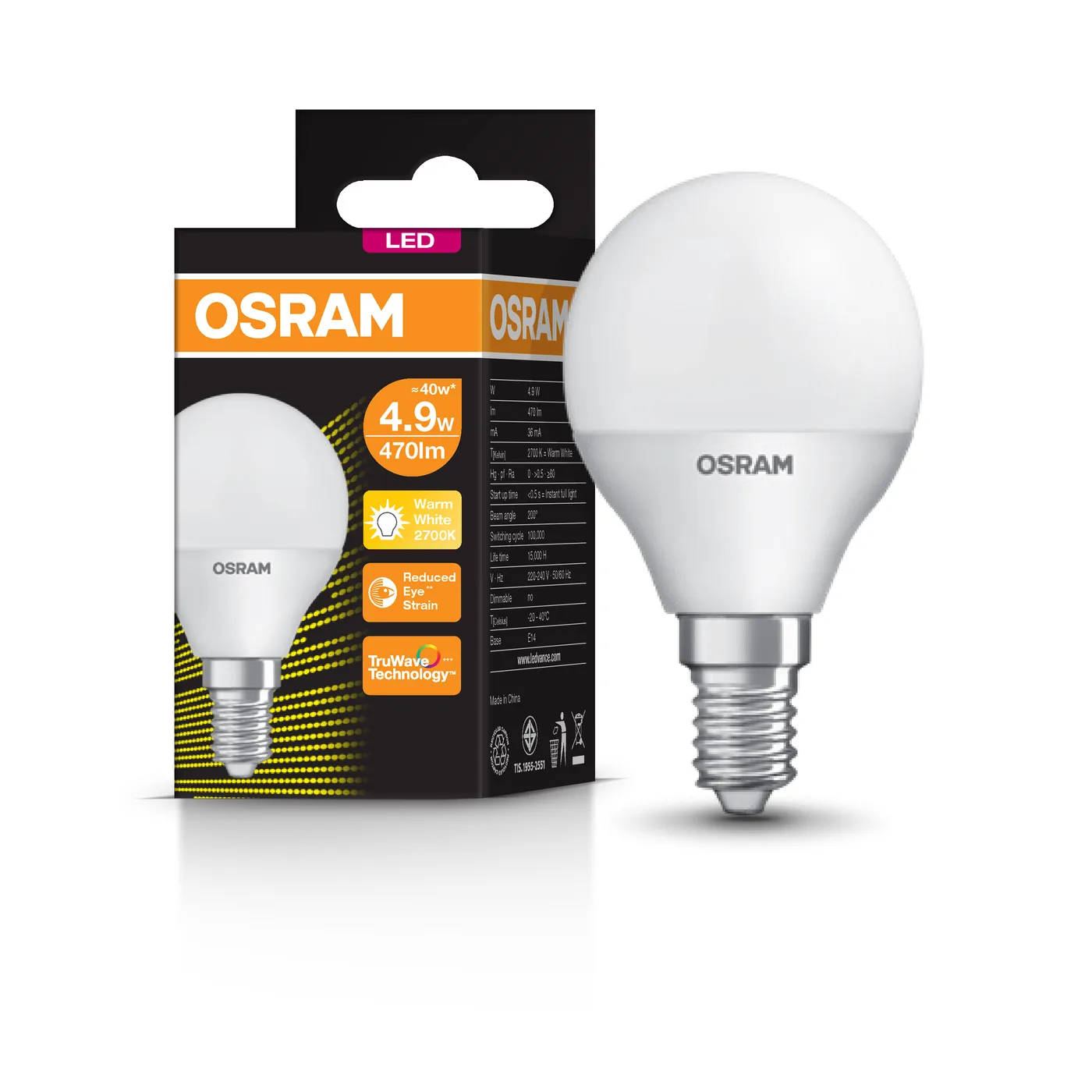 OSRAM LED VALUE CLASSIC P 40 4.9 W/2700 K E14 Frosted, 3-piece promo pack