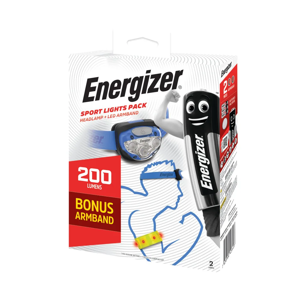 Energizer Sport Lights Pack, 200 Lumens - Headlamp + LED Armband