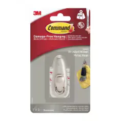 3M Command Forever Classic Small Metal Hook FC11-BN, Brushed Nickel