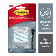 3M Command Large Clear Cord Clips 17303CLR, 2 Clips and 3 Strips