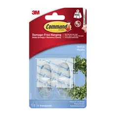 3M Command Medium Clear Hook 17091CLR, 2 Hooks and 4 Strips