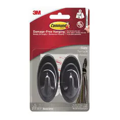 3M Command Medium Terrace Hooks 17086-SLT, Slate, 2 Hooks and 4 Strips