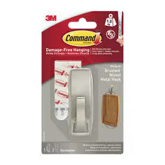 3M Command Modern Reflections Medium Metal Hook MR02-BN, Brushed Nickel