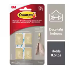 3M Command Small Decorative Brass Hooks 17032, 4 Hooks and 5 Strips