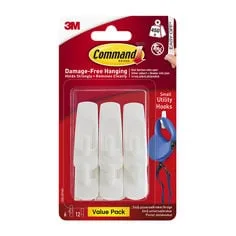 3M Command Small Utility Hooks 17002, White, 6 Hooks and 12 Strips