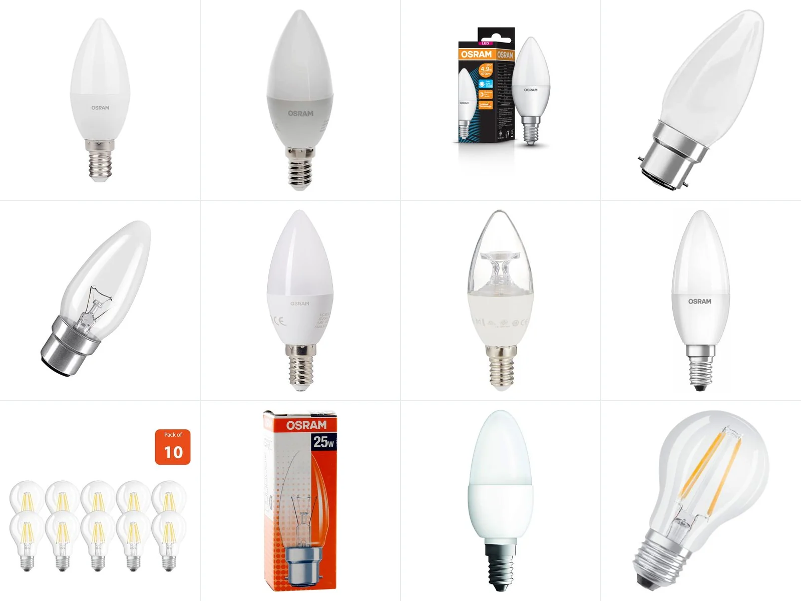 OSRAM and LEDVANCE candle and filament lamps held in stock